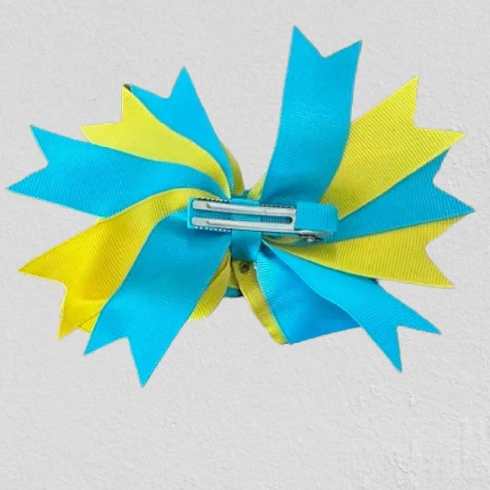 Aqua & Yellow Super Deluxe Bows w/ Feather Accents 5B4542  Handmade NWT Boutique